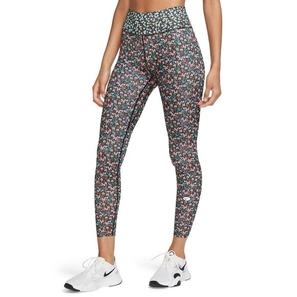 Nike Pants - Nike One Floral Ankle Leggings DryFit Pink Blue Black Size S Workout